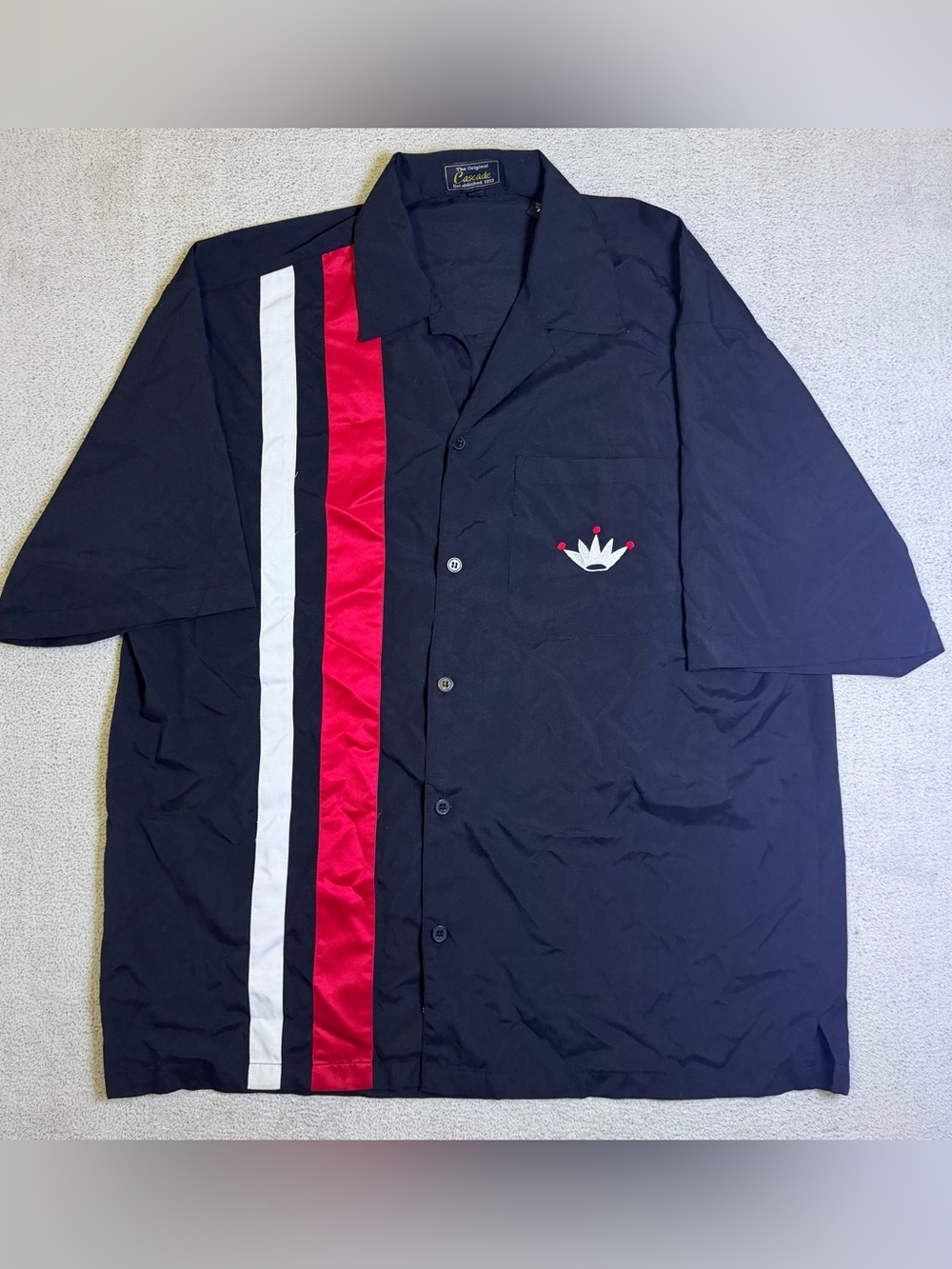 Cascade Bowling Shirt Mens XL Retro Rockabilly Camp Collar Crown Embroidered Tee